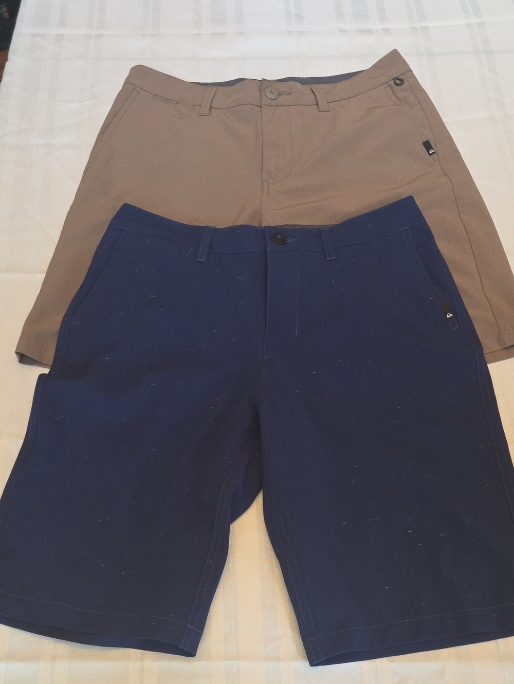 Quiksilver 2 Pair Amphibian Shorts Khaki, Med Blue With Pattern Waist 29